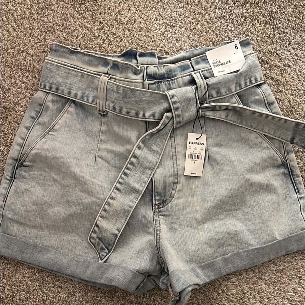 Express High Waist Blue Shorts with Belt